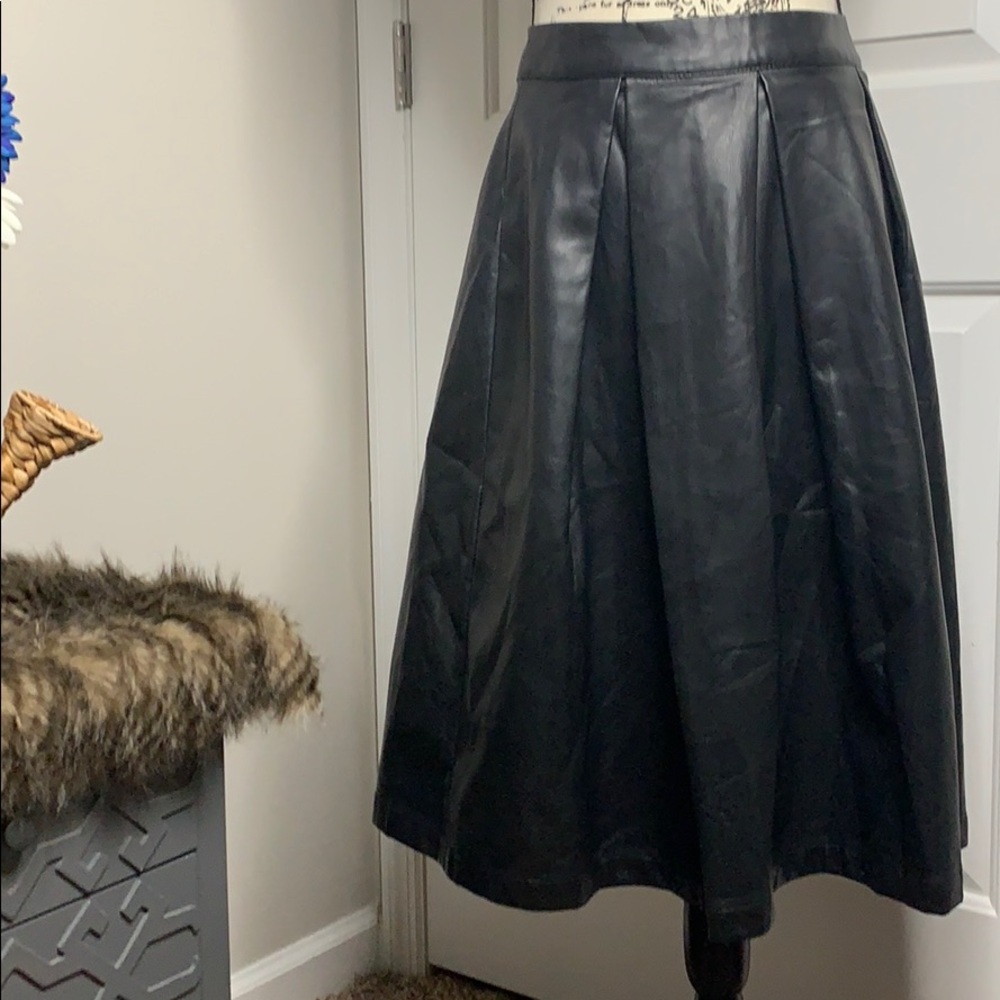 Faux Leather Pleated Skirt